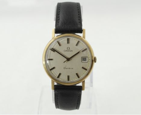 OMEGA - A 9ct H/M OMEGA gents wristwatch, signed working manual-wind movement numbered 35769434, small scratches to case back