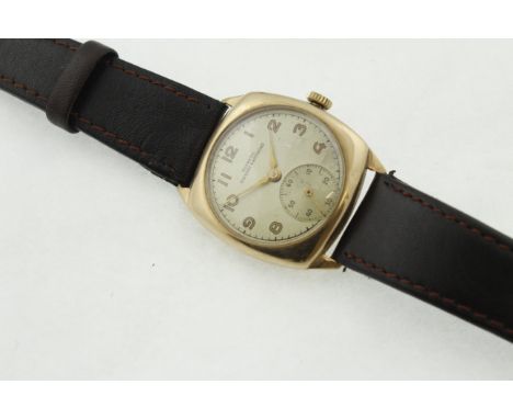 A 1950's 9ct OLIVANT & BOTSFORD gents wristwatch, H/M Birmingham 1953, working manual-wind 17 jewel movement, later black lea