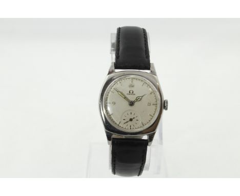 OMEGA - An OMEGA gents stainless steel wristwatch, signed working manual-wind 15 jewel movement numbered 8363438, small scrat
