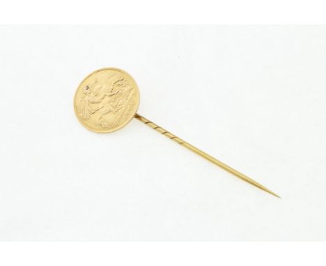 A 1907 half sovereign stick pin, approx gross weight 5gms