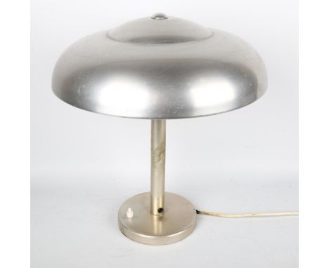 A 1930s modernist aluminium table lamp in the Bauhaus manner, height 38cmAge related wear to stem and base, shade in good con