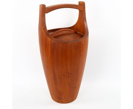 JENS HARALD QUISTGAARD for DANSK Designs, a large 1954 design "Congo" teak ice bucket with original orange liner, branded and