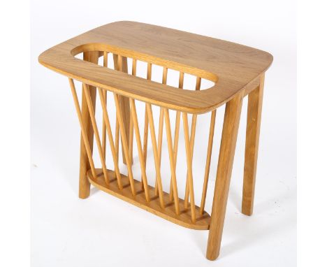 ARTHUR UMANOFF (American), a modern copy of the 1950s'/60s' original design side table and magazine rack in oak, height 52cmG