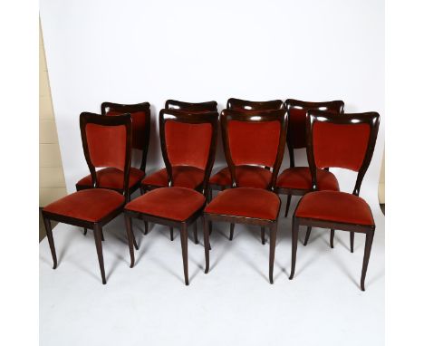 PAOLO BUFFA (1903-1970) - A set of 8 walnut dining chairs circa 1940 with recent velvet upholstery, height 98cmGood condition