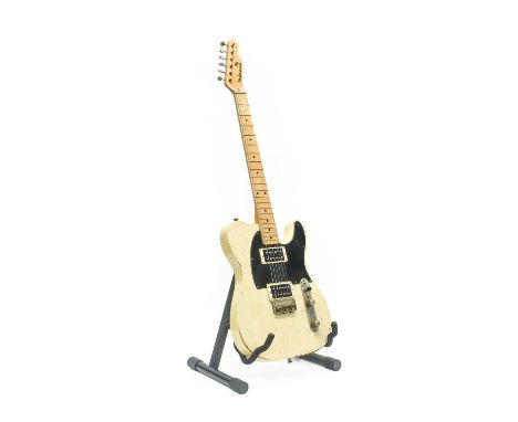 Chad Underwood Telegib Electric Guitar no serial number, with cream body and black scratchplate, maple neck, two humbucker pi