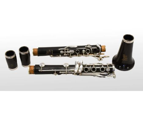 Clarinet In A Boosey and Hawkes Emperor both joint stamped with Serial No.344857, the lower joint prefixed with A, with two b