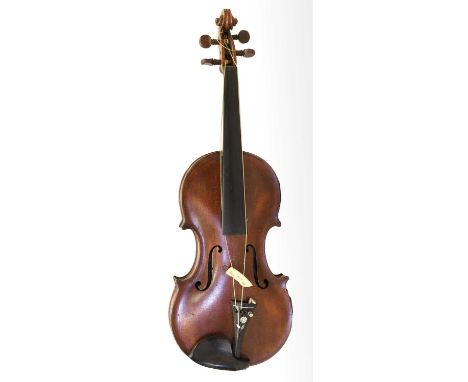 Violin 14" one piece back, ebony fingerboard ebony tailpiece with mother of pearl flower inlay, with makers label 'J Browne &