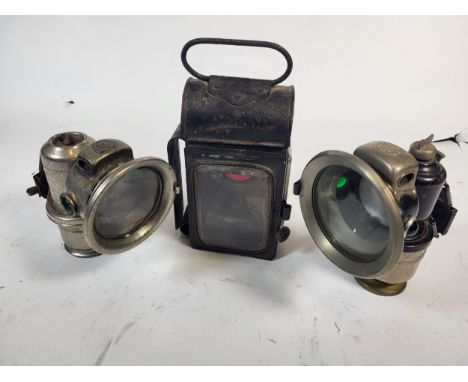 Two Calcium Carbide Bicycle Lamps, One Lucas "Calcia Cadet", one Panther, Birmingham. A further oil lamp. (3 items)