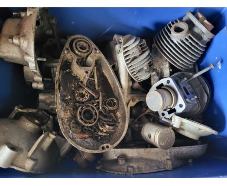 A box of Villiers 98cc engine parts. Two speed, and some single speed. (1 box)