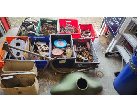 Motorcycle Spares, Mainly BSA. A large lot Including a frame (no ID) seat frames, springer suspension parts, telescopic fork 