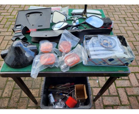 Motorcycle Spares, to include Kawasaki Z650 Carburettor parts, two pairs of indicators, two pairs of mirrors, a Reg / Rec, bo