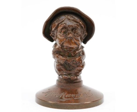 A bronze lorry mascot, c.1920's, for May &amp; Padmore Ltd, Birmingham, the base inscribed Mrs Maymore, the underside stamped