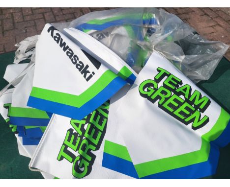 Kawasaki Team Green Racing Vinyl Bunting, original and appears unused. A good length, made from heavy duty material with each