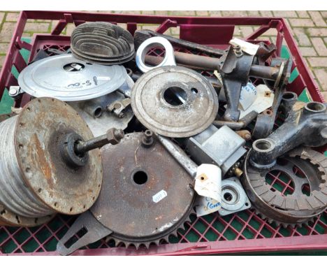 Assorted Motorcycle Spares, including two sets of wheels, two sets of fork legs, a James / Francis Barnett hub.&nbsp;(1 crate