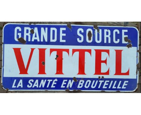 French "Vittel" water, single sided vitreous enamel sign, 99x48cm approximately, dated 1954. (1 item)