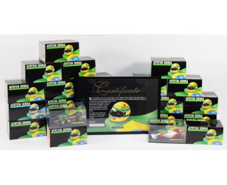 A Lang (pre-Minichamps), Ayrton Senna Racing Car Collection, scale 1:43 limited edition set of 26 race cars, with certificate