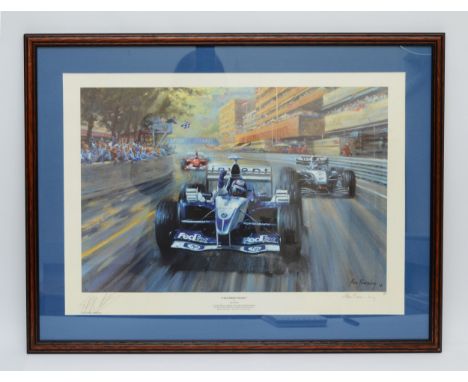 Columbian Magic, Juan Pablo Montoya, limited edition print, by Alan Fearnley, signed in pencil by Montoya and Fearnley, 387/4