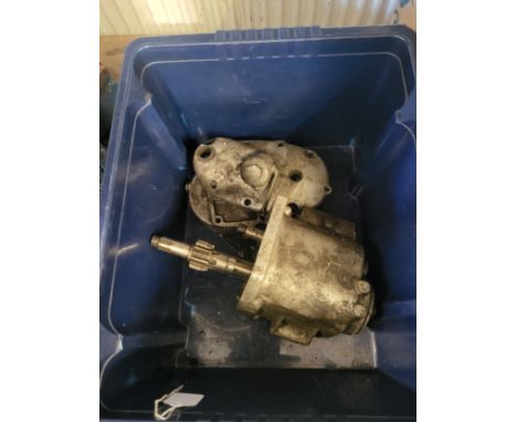 Several boxes of motorcycle engine parts, to include a Triumph T100 bottom end unit, a gearbox, primary casing, exhausts, sun