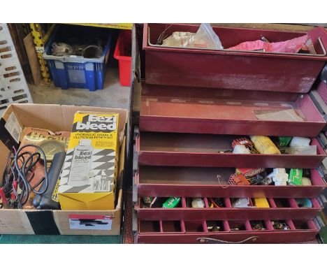 A Boss Forklift toolbox with some small tools and spares, a compression tester, a strobe timing light, a Gunson EeziBleed, a 