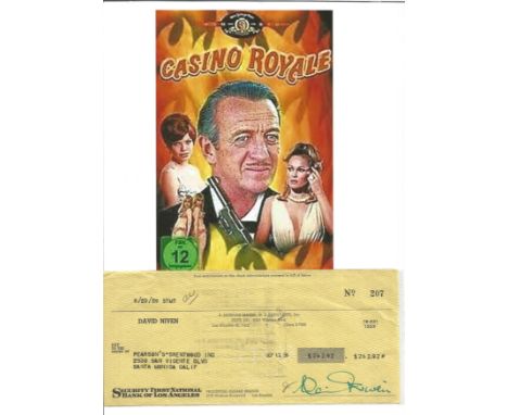 David Niven Handsigned Cheque Dated 8/23/59. Cheque of $262.92 on Security First National Bank Of Los Angeles cheque paper. U