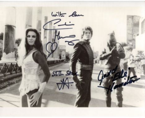 Starcrash cult science fiction movie photo signed by Caroline Munro and Judd Hamilton. Good condition. All autographs come wi