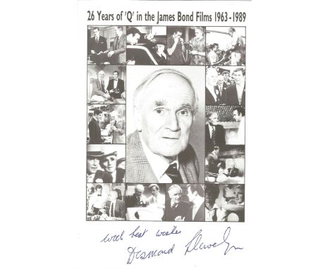 Desmond Llewelyn Handsigned Black and white 9x6 Promo Photo. Desmond Wilkinson Llewelyn was a Welsh actor, best known for his