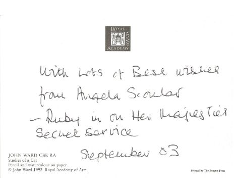 Angela Scoular signed 6x4 postcard inscribed With Lots of best wishes from Angela Scoular Ruby On Her Majestys secret service