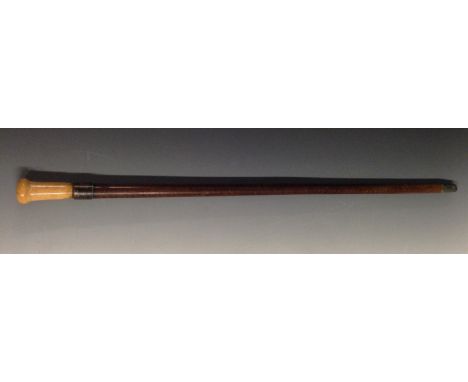 A George III ivory mounted gentleman's sword stick, 62.5cm tapered square blade chased with dots and meandering bands, domed 