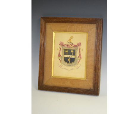 A late 19th/early 20th century watercolour armorial, painted with the coat of arms of Simmonds, picked out in gilt, 20cm x 15