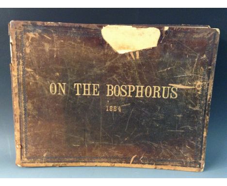 Turkish/Levantine Interest -  a 19th century brown leather photograph album, entitled On The Bosphorus 1884, containing 24 b/