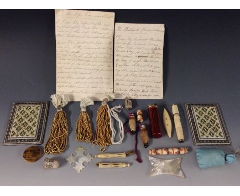 Ephemera - two Victorian two-page manuscript letters defining 'The Husbands's[...]and Wife's Commandments'; Haberdashery - a 