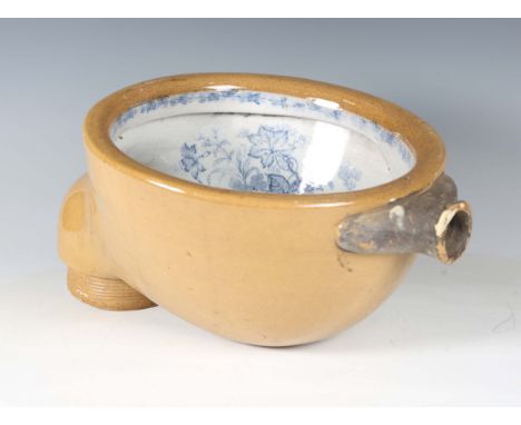 A late Victorian Charles Winn &amp; Co blue and white printed earthenware water closet basin, detailed 'Free Flowing Winn's B