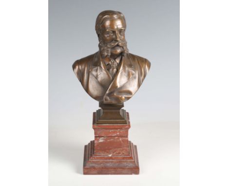 Thomas Brock - an early 20th century brown patinated cast bronze head and shoulders portrait bust of a gentleman, possibly Si