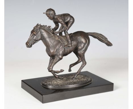 David Cornell - 'Champion Finish', a late 20th century cast bronze equestrian figure of Lester Piggott riding Nijinsky, beari