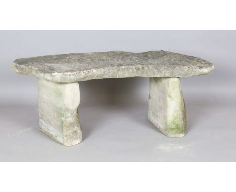 A late 20th century cast composition stone garden bench of naturalistic form, height 45cm, width 120cm.Buyer’s Premium 29.4% 