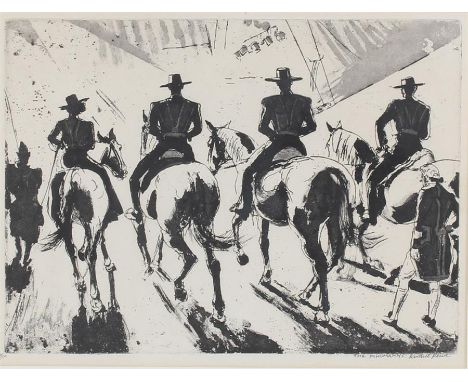 Russell Reeve, The Schumanns print depicting four horsemen entering an arena numbers 4/50 signed. Including frame 78cm x 61cm