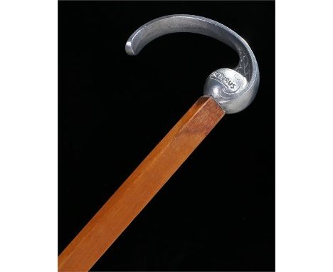Chicago Arturus walking stick, the crook shape aluminium handle with planet collar upon which Chicago Arturus with four sided