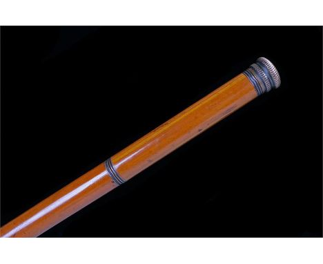Victorian drinking / tipple stick with copper top and threaded shaft opening to reveal a glass vial, the cap holds a small gl