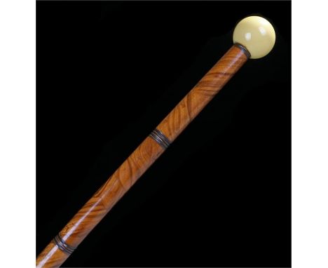 Victorian artist or writers stick with an ivory ball top which unscrews to reveal a glass lined compartment containing pencil