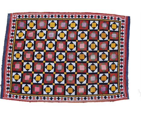 Patch work quilt, the colourful quilt with geometric squares and diamond edge, 210cm x 150cm