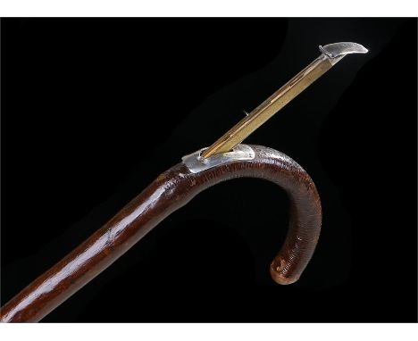 Horse measuring stick, possibly blackthorn, with crook handle, silver mount London 1907 with extending measure and retractabl