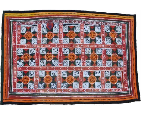 Patch work quilt, the colourful quilt with geometric squares and circular bosses, 216cm x 145cm