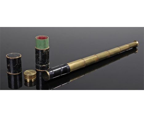Five drawer telescope by G Davis of Leeds, early 19th Century. Marked Impd by G Davis Leeds. With original cylindical case. E