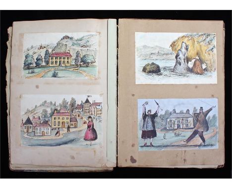 An unusual Victorian watercolour sketch album, the album with the front page  "Henry Mounsey and his brothers and sisters, wi
