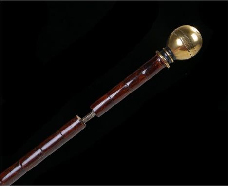 Victorian sword stick with compass, the brass sphere top unscrews to reveal a compass, a triangular blade measuring 65.5cm th