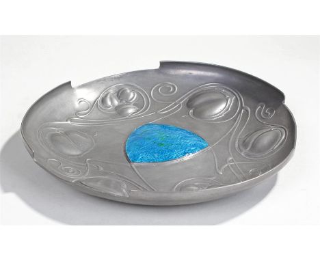 Archibald Knox for Liberty & Co., The Bollellin Shield, circa 1903, pewter and enamel circular dish, with flowers and foliage