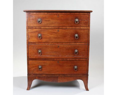 George III mahogany commode chest, the rectangular top above a faux drawer front enclosing storage space on bracket feet, 65c