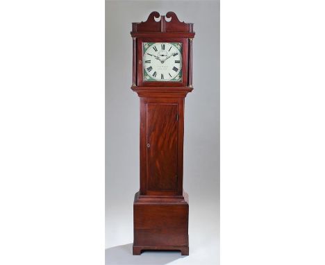 19th Century mahogany longcase clock, Hayward, Ashford, the swan neck pediment above a glazed hood and tapering columns, long