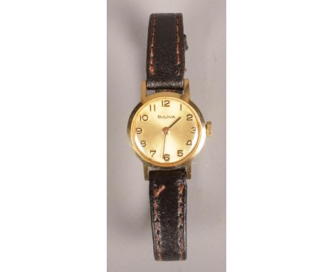 A ladies Bulova gold plated manual wristwatch.  Running.