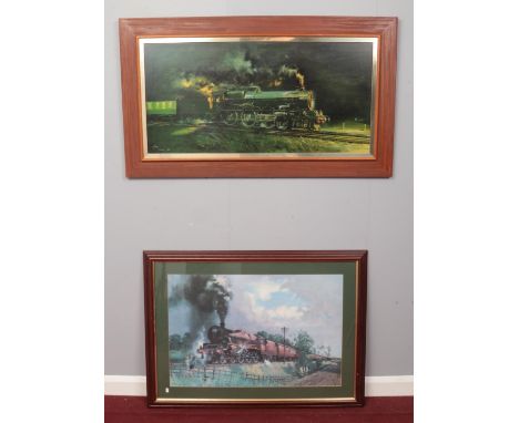Two large framed pictures of locomotives by 'Terrence Cuneo' - to include  'Lickey Incline' print. 'Lickey Incline' - H:49.5c